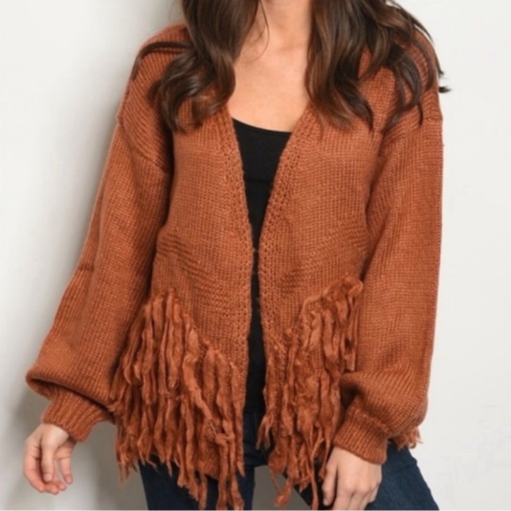 Loveriche Fringe Chunky Knit Cardigan Sweater